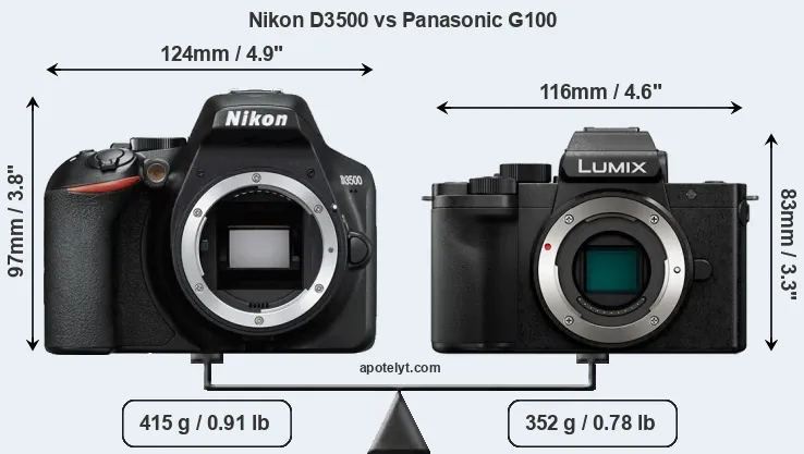 Size Nikon D3500 vs Panasonic G100