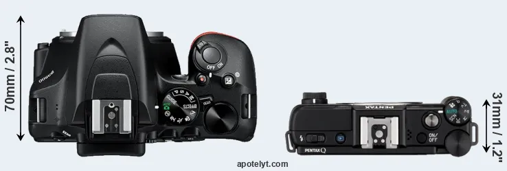Compare D3500 versus Pentax Q top