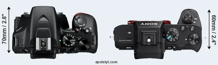 Compare D3500 versus A7 II top