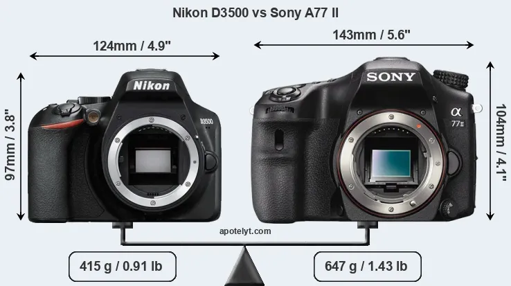 Size Nikon D3500 vs Sony A77 II