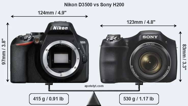 Size Nikon D3500 vs Sony H200