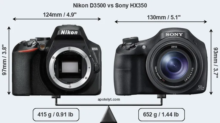 Size Nikon D3500 vs Sony HX350