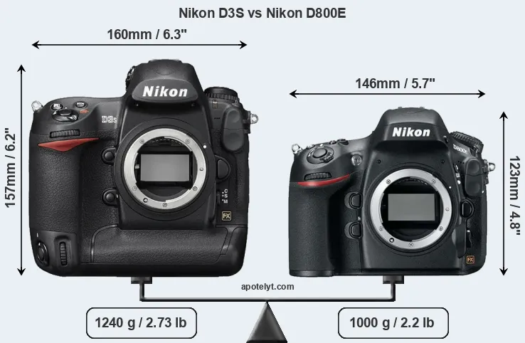 Size Nikon D3S vs Nikon D800E
