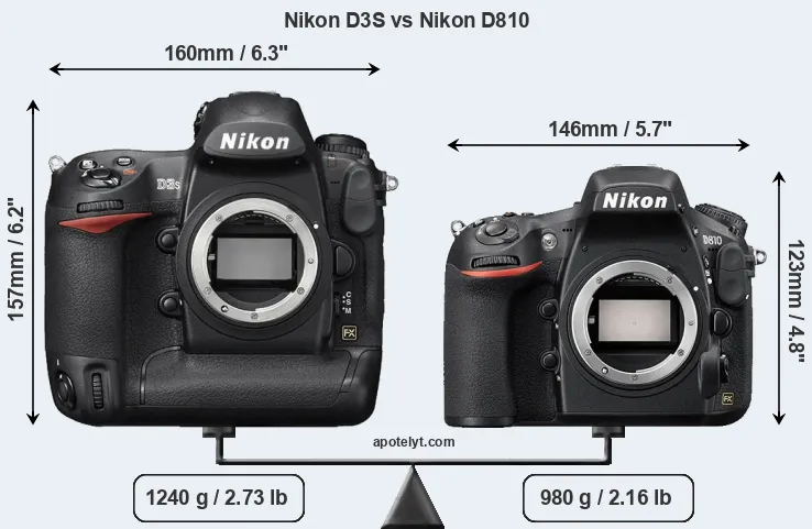 Size Nikon D3S vs Nikon D810