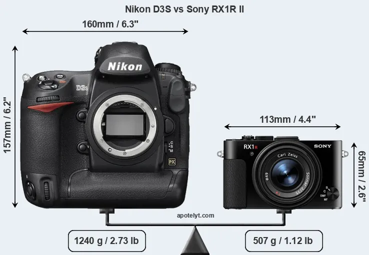 Size Nikon D3S vs Sony RX1R II