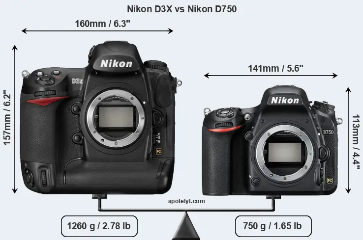 Size Nikon D3X vs Nikon D750