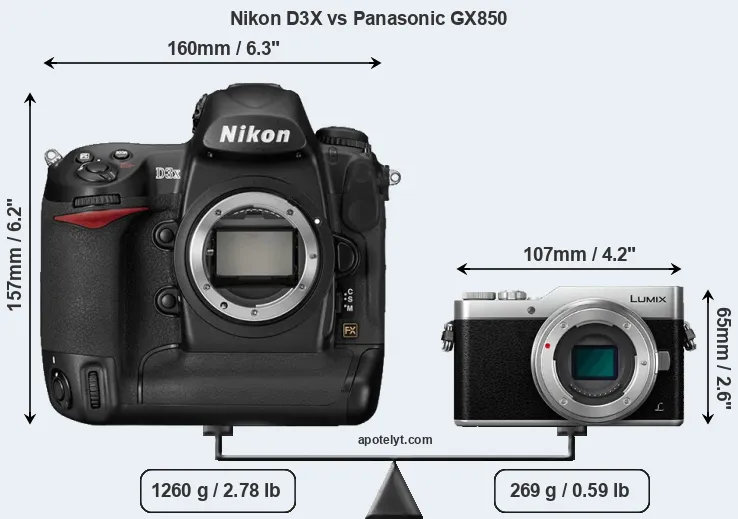 Size Nikon D3X vs Panasonic GX850