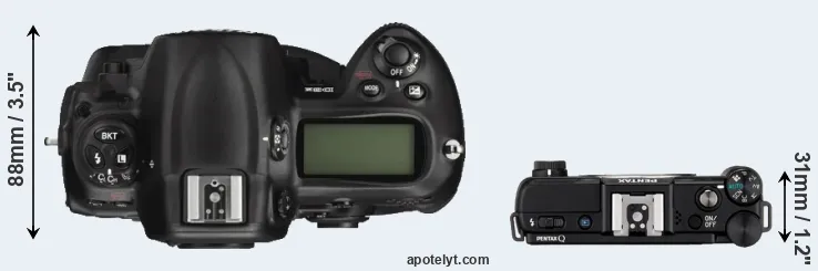Compare D3X versus Pentax Q top