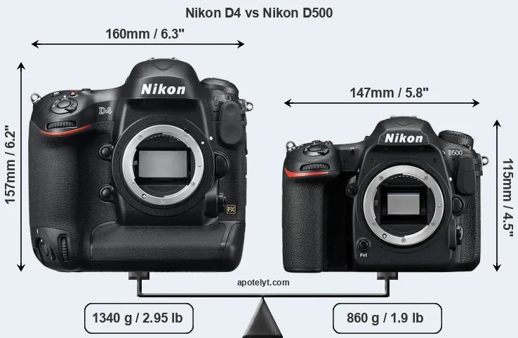 Size Nikon D4 vs Nikon D500