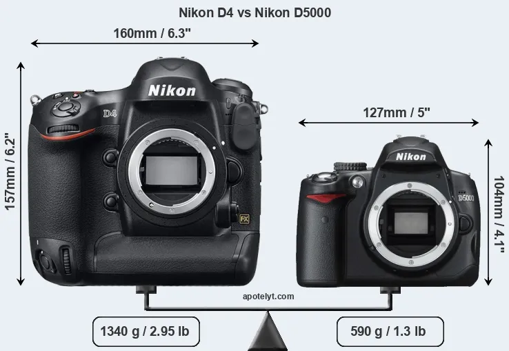 Size Nikon D4 vs Nikon D5000