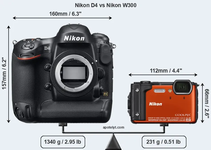 Size Nikon D4 vs Nikon W300