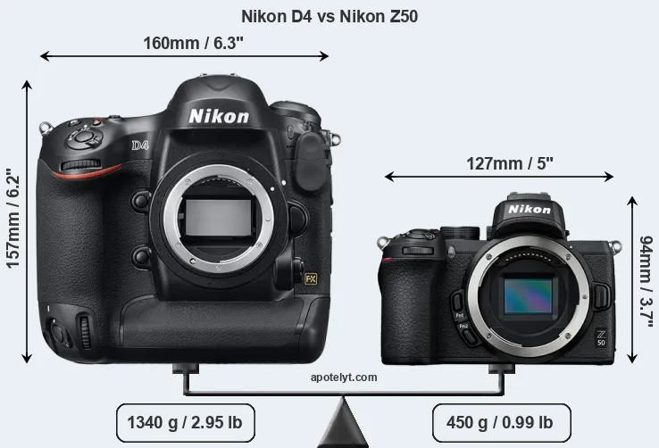 Size Nikon D4 vs Nikon Z50