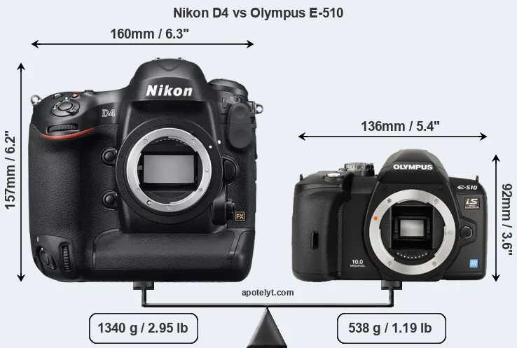 Size Nikon D4 vs Olympus E-510