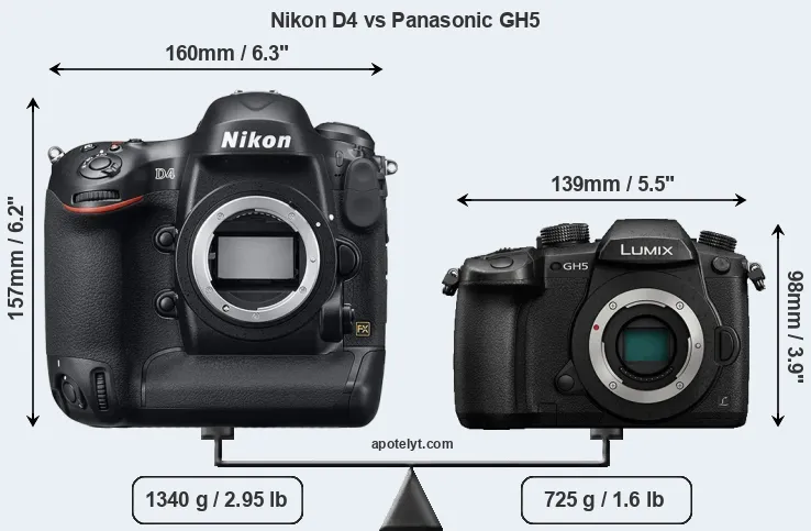 Size Nikon D4 vs Panasonic GH5