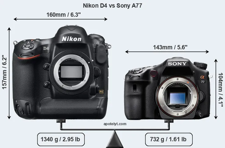 Size Nikon D4 vs Sony A77