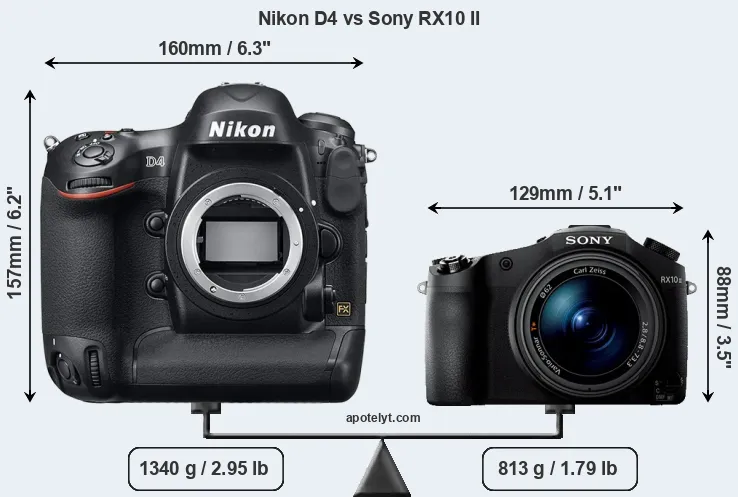 Size Nikon D4 vs Sony RX10 II