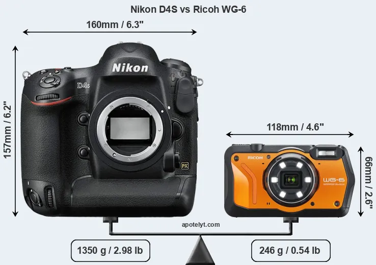 Size Nikon D4S vs Ricoh WG-6