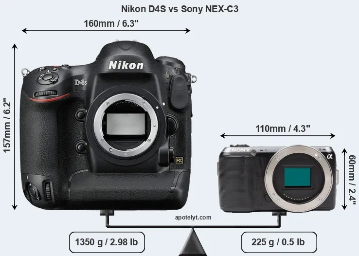 Size Nikon D4S vs Sony NEX-C3