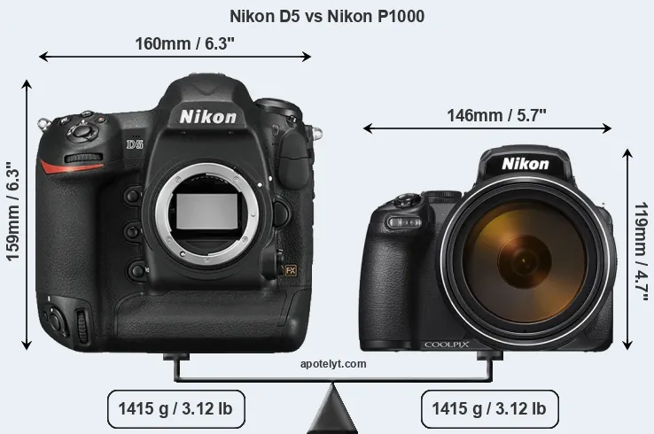Size Nikon D5 vs Nikon P1000