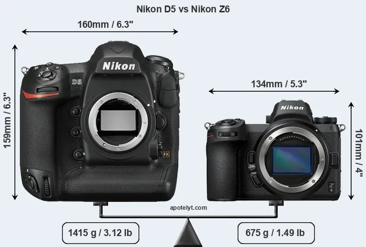 Size Nikon D5 vs Nikon Z6