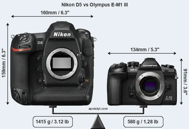 Size Nikon D5 vs Olympus E-M1 III