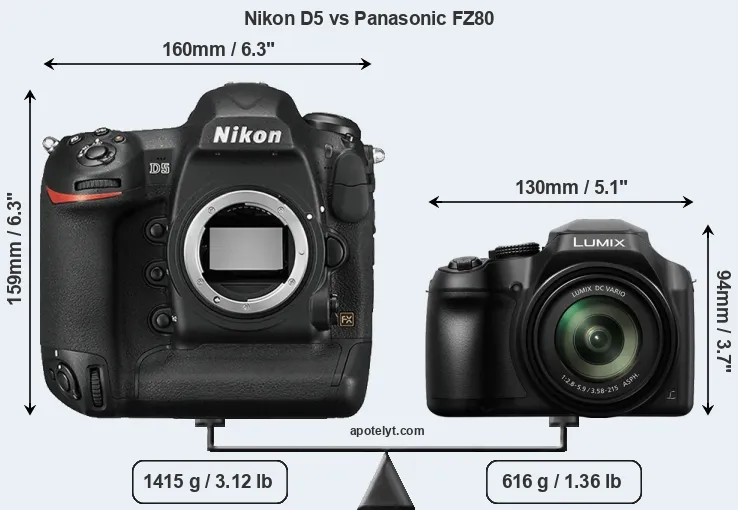 Size Nikon D5 vs Panasonic FZ80