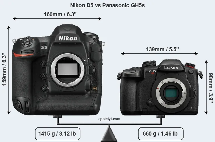 Size Nikon D5 vs Panasonic GH5s