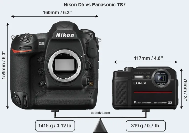 Size Nikon D5 vs Panasonic TS7