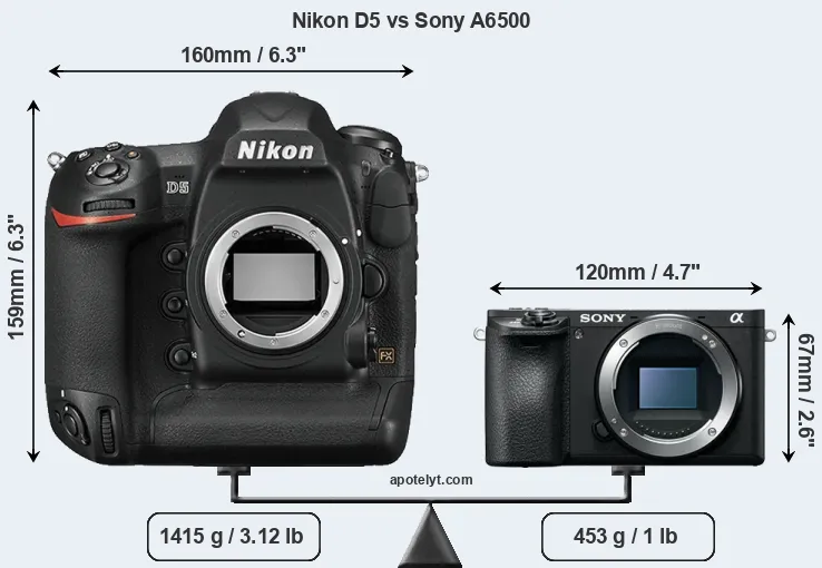Size Nikon D5 vs Sony A6500