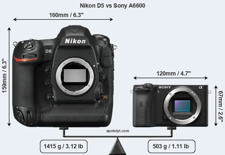 Size Nikon D5 vs Sony A6600