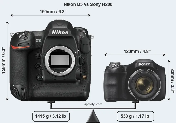Size Nikon D5 vs Sony H200