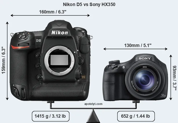 Size Nikon D5 vs Sony HX350