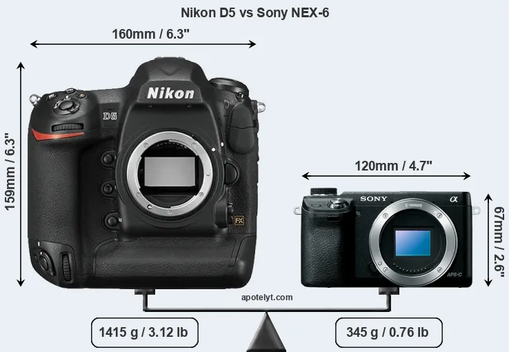 Size Nikon D5 vs Sony NEX-6