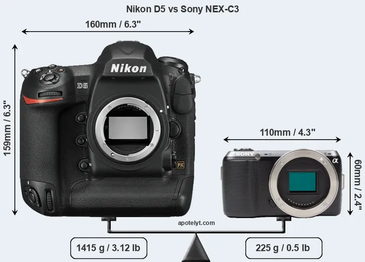 Size Nikon D5 vs Sony NEX-C3