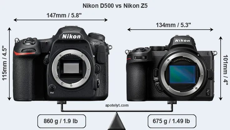 Size Nikon D500 vs Nikon Z5