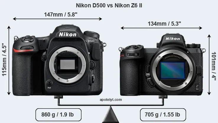 Size Nikon D500 vs Nikon Z6 II