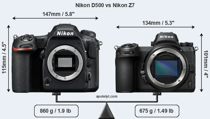 Size Nikon D500 vs Nikon Z7