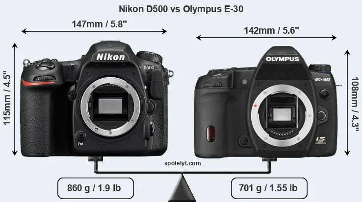 Size Nikon D500 vs Olympus E-30