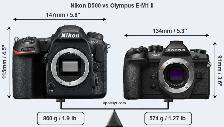 Size Nikon D500 vs Olympus E-M1 II