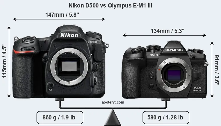 Size Nikon D500 vs Olympus E-M1 III