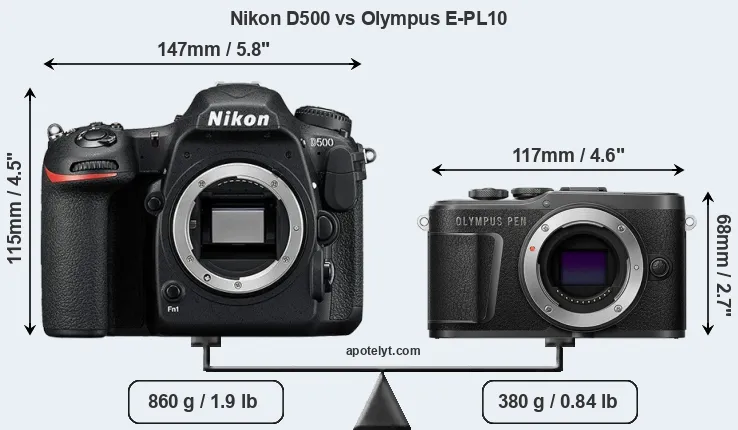 Size Nikon D500 vs Olympus E-PL10