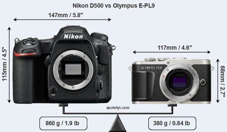 Size Nikon D500 vs Olympus E-PL9