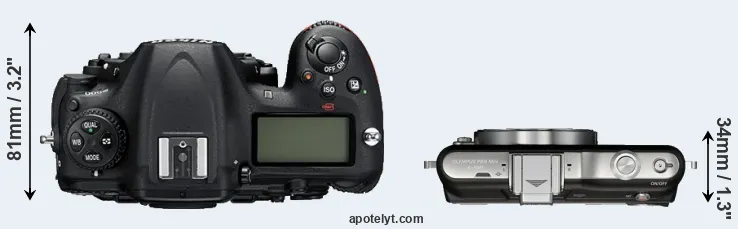 Compare D500 versus E-PM1 top