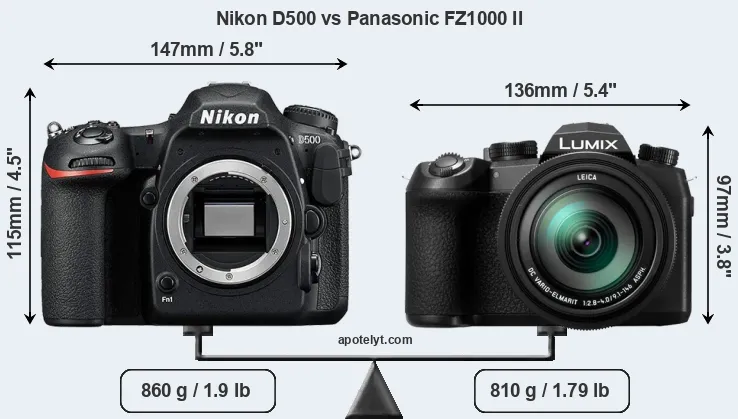Size Nikon D500 vs Panasonic FZ1000 II
