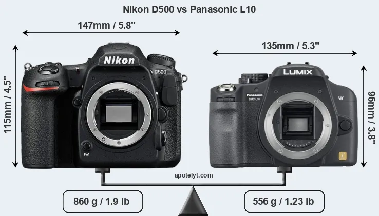 Size Nikon D500 vs Panasonic L10