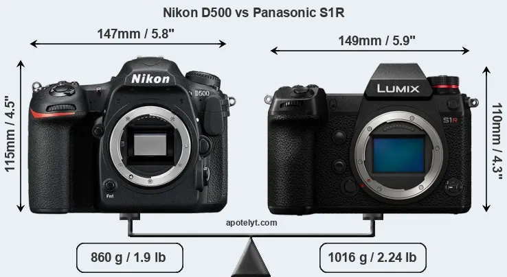 Size Nikon D500 vs Panasonic S1R