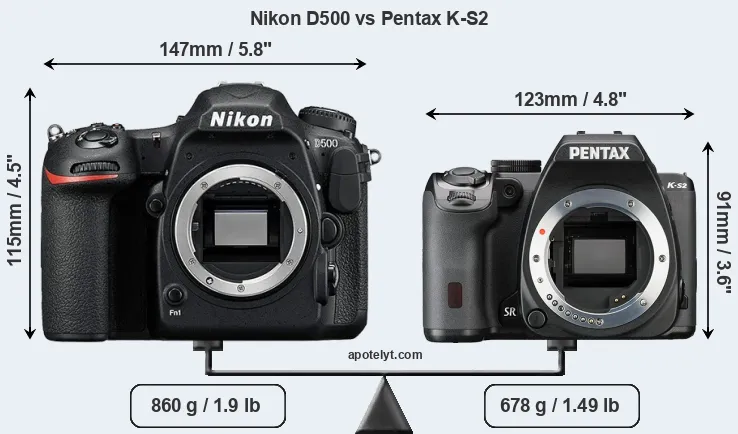 Size Nikon D500 vs Pentax K-S2