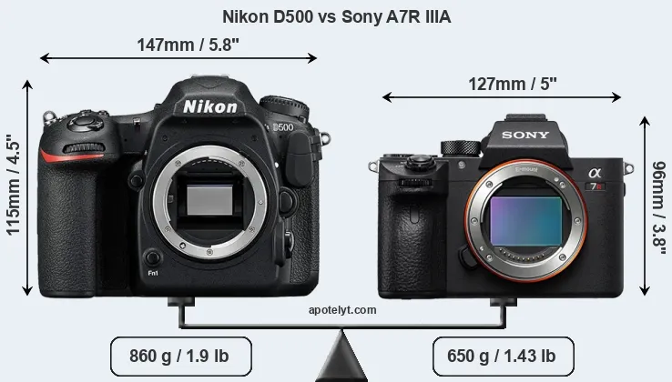 Size Nikon D500 vs Sony A7R IIIA