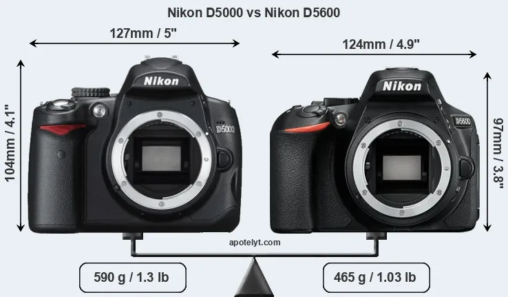 Size Nikon D5000 vs Nikon D5600