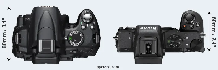 Compare D5000 versus Z50 top